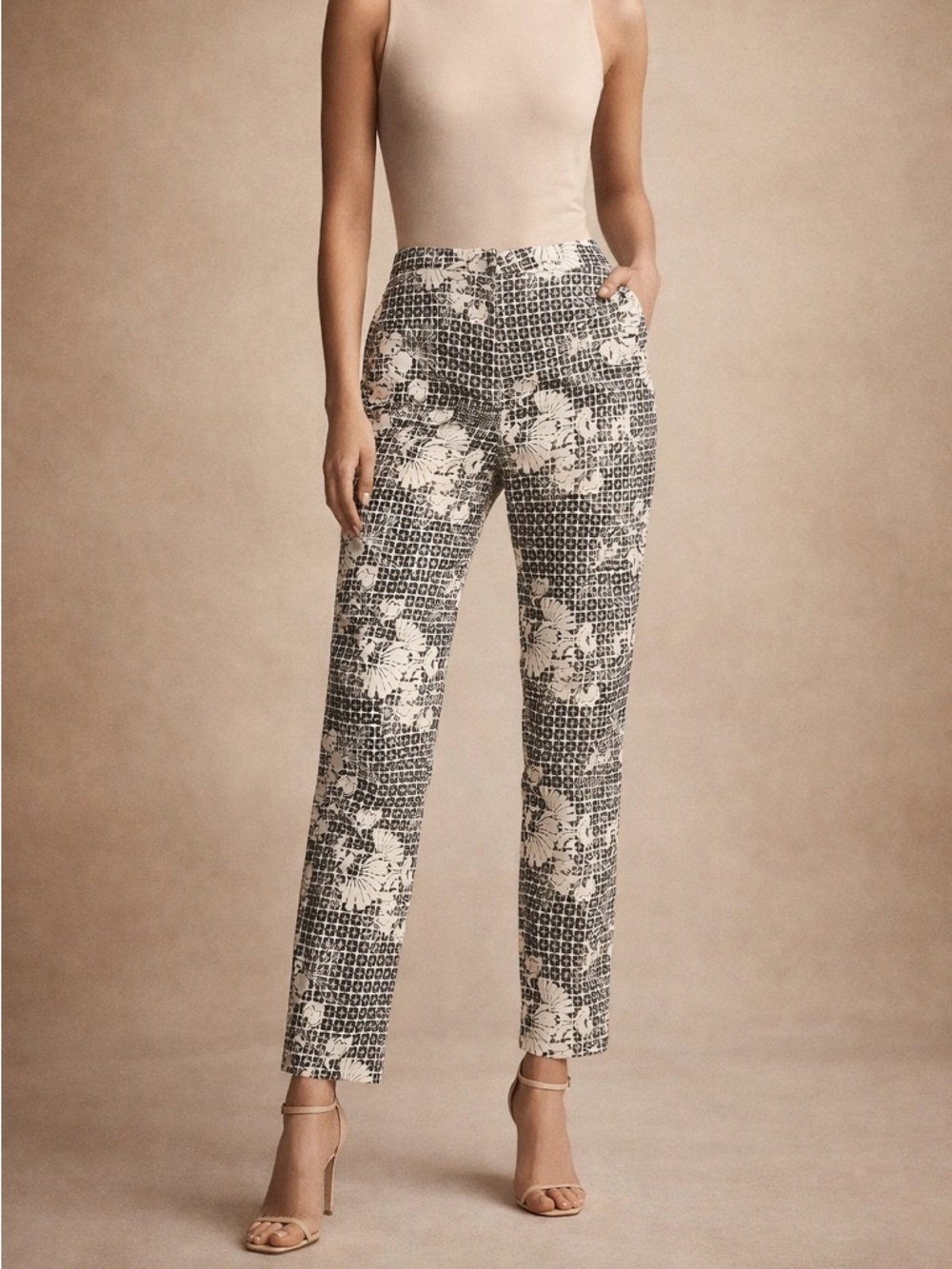 Izod Black & White Floral Grid Straight-Leg Pants